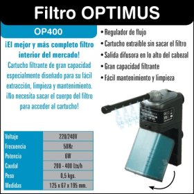 Filtro interior Optimus OP400. Caudal 200-400Lts/h